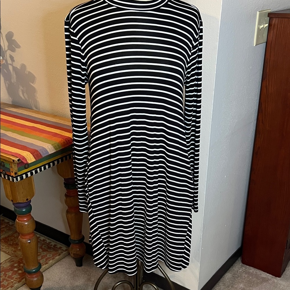 Miami Black and White Striped Long Sleeve Dress
